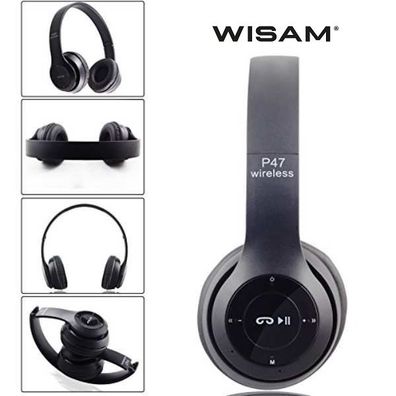 Wisam® P47 Wireless Bluetooth 5.0 + EDR Kopfhörer Headset Black PC Smartphones