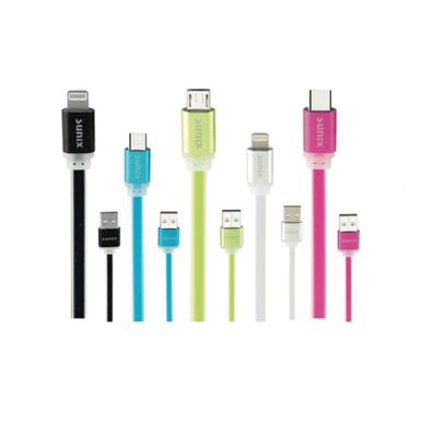 Sunix 1,2m Softtouch USB Typ C / iOS Lightning / Micro-USB Ladekabel Datenkabel