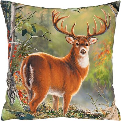 Kissenbezug Kissenhülle 40x40 Dekokissen Herbstlich Kissen Landhaus Jagd Rotwild