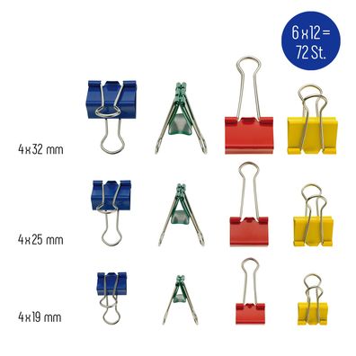 72x Büroklammer Heftklammer Binder Clips Dokumenten Clip Papier Klammer bunt