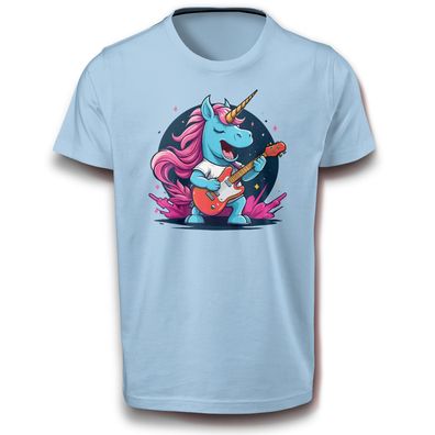 Blauer Einhorn mit Gitarre Musik Magie Fun Tanzen Fabelwesen Baumwolle T-Shirt M - XL