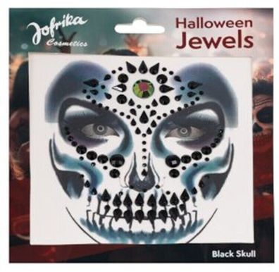 Jofrika Cosmetics 743310 - Halloween Jewels, Black Skull, Selbstklebende Steine