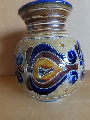 Vase Keramik oder Ton braun blau E.B. Handarbeit ca.15,5 cm H