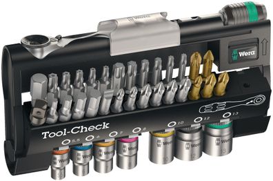 Bit-/Steckschlüsselset Tool-Check 38-tlg. Schlitz/PH/PZD/T/Knarre/7 Nüsse