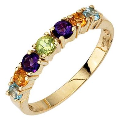 Damen Ring 333 Gelbgold 2 Amethyste 2 Citrine 1 Peridot 2 Blautopase