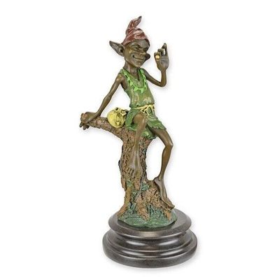 Bronze Figur Skulptur Statue Goblin Marmor Sockel Gnom Zwerg Mythologie EJA0969