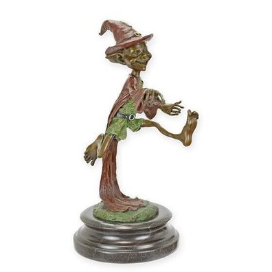 Bronze Figur Skulptur Statue Goblin Marmor Sockel Gnom Zwerg Mythologie EJA0970