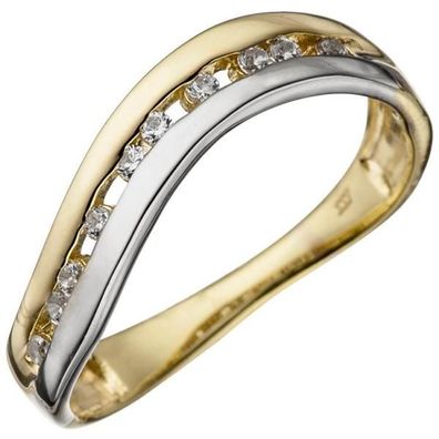 Damen Ring 333 Gelbgold Weißgold bicolor mit Zirkonia Goldring