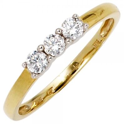 Damen Ring 333 Gelbgold Weißgold, bicolor 3 Zirkonia, Goldring