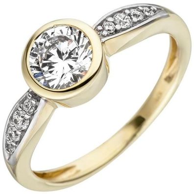 Damen Ring 375 Gold Gelbgold bicolor 9 Zirkonia, Goldring