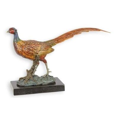 Bronze Figur Statue Skulptur Fasan Tier Vogel Marmor Sockel Deko 18x31x9 JMA230