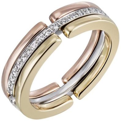 Damen Ring 585 Gold Tricolor mit Diamanten rundum