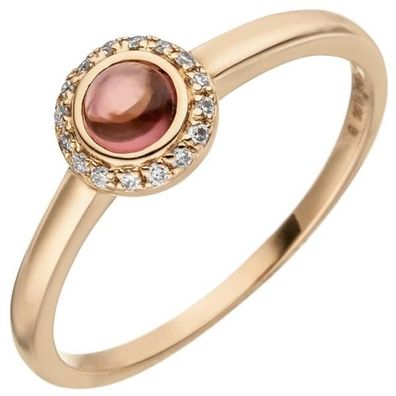 Damen Ring 585 Rotbgold 1 Turmalin Cabochon 16 Diamanten