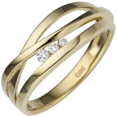 Damen Ring breit 585 Gold Gelbgold 3 Diamanten 0,08ct