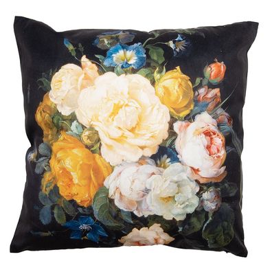 Clayre & Eef Kissenbezug 45x45 cm Schwarz Gelb Polyester Blumen (Gr. 45x45 cm)