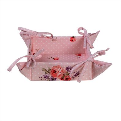 Clayre & Eef Brotkorb 35x35x8 cm Rosa Violett Baumwolle Rosen (Gr. 35x35x8 cm)