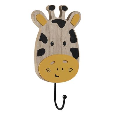 Clayre & Eef Wandhaken Giraffe 11x4x21 cm Braun Gelb Holz Eisen (Gr. 11x4x21 cm)