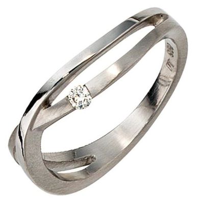 Damen Ring 950 Platin matt 1 Diamant Brillant 0,05ct. Platinring