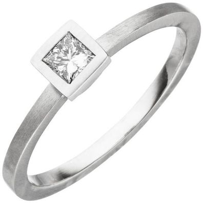 Damen Ring 950 Platin, matt 1 Diamant Princess-Schliff 0,20ct