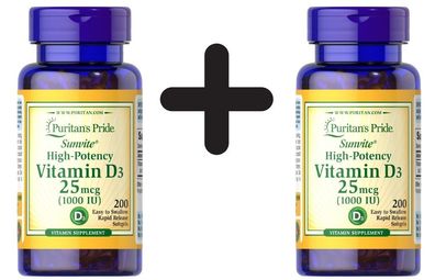 2 x Vitamin D3, 1000IU - 200 softgels