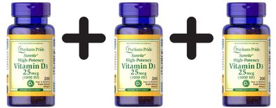 3 x Vitamin D3, 1000IU - 200 softgels