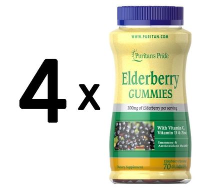 4 x Elderberry Gummies with Vitamin C, D & Zinc - 70 gummies