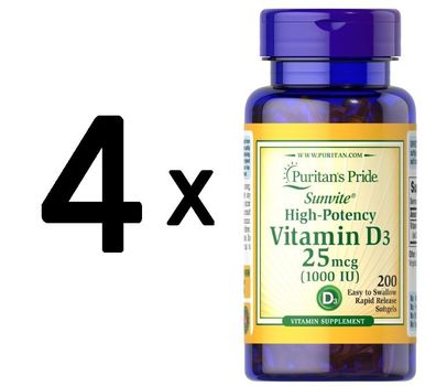 4 x Vitamin D3, 1000IU - 200 softgels