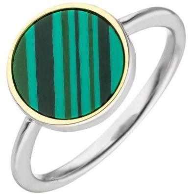 Damen Ring 925 Silber bicolor mit synthetischem Malachit