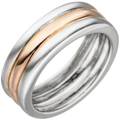 Damen Ring 925 Sterling Silber bicolor teil matt