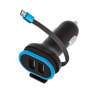 USB KFZ Adapter Schwarz 5V 3fach Ladegerät 2x USB-Ports USB-Kabel Micro-USB DualPort