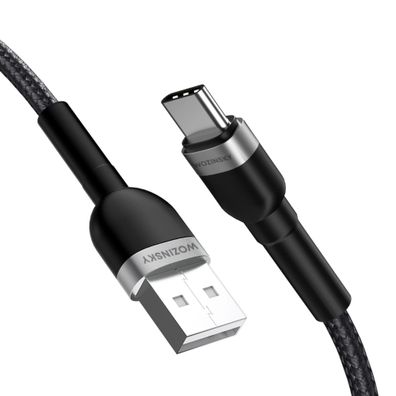 Ladekabel mit USB Typ A zu USB Typ C Anschlüssen Datenkabel in Schwarz 2,4A