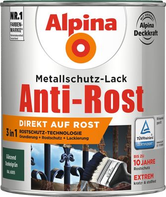 750ml ALPINA Anti-Rost glänzend dunkelgrün 6005