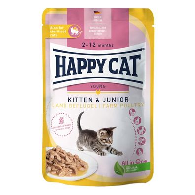 Happy Cat Young Meat in Sauce Kitten & Junior Land Geflügel 40 x 85g (16,44€/kg)