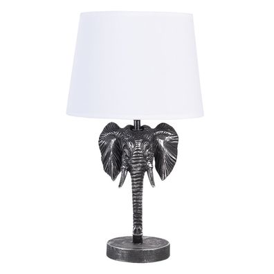 Clayre & Eef Tischlampe Elefant 23x23x41 cm Schwarz Weiß Kunststoff