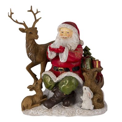 Clayre & Eef Figur Weihnachtsmann 18x13x19 cm Rot Braun Polyresin (Gr. 18x13x19 cm)