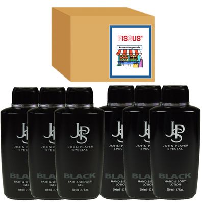 John Player Special Black - Bath & Shower Gel + Hand & Body Lotion - je 3x500ml