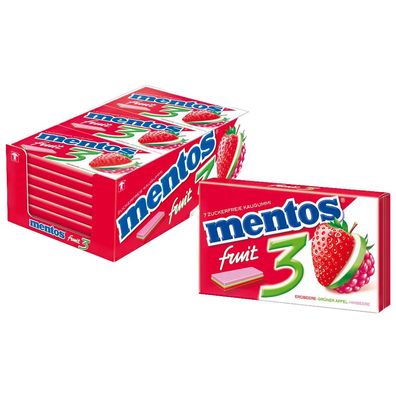 12 x Mentos Gum 3 Fruit Erdbeere Apfel Himbeere Kaugummi