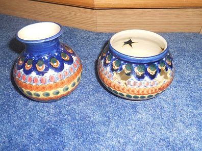 Vase und Kerzenhalter für Teelichter -Töpferei Holland Handarbeit