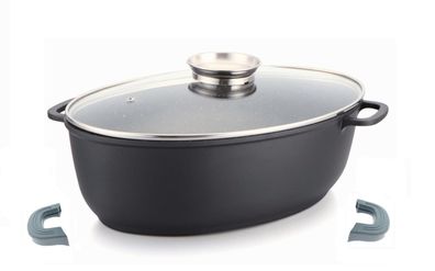 Alu Guss Oval Bräter ø38cm Induktion Topf Schmortopf Marmorbeschichtung