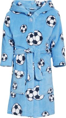 Playshoes Kinder Fleece-Bademantel Fußball Blau