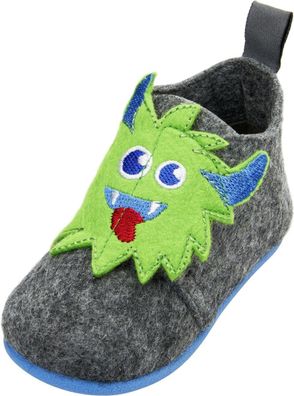 Playshoes Kinder Schuh Filz-Hausschuh Monster Grau