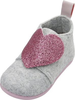 Playshoes Kinder Schuh Filz-Hausschuh Herz Grau