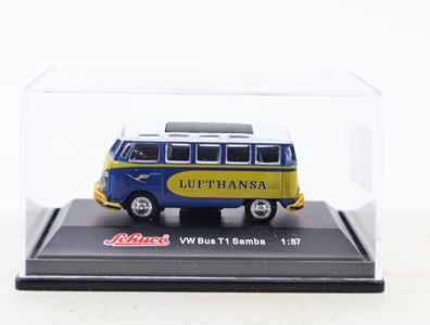 Schuco H0 256340832500 Modellauto PKW VW Bus T1 Samba Lufthansa gelb/blau 1:87