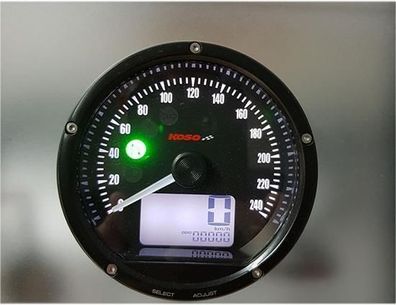 KOSO D75 Tachometer mit schwarzem Ziffernblatt schwarzer Oberflaeche und schwarzer