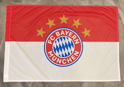 Fahne Flagge FC Bayern München Logo 5 Sterne mit Hohlsaumen - 100 x 150 cm