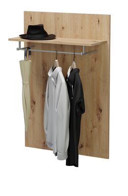 Garderobenpaneel in Eiche Wandgarderobe Ablage und Kleiderstange 76x110 cm Piazza