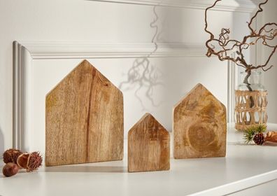 Holzdeko Haus 3er Set Häuser Deko Wohnung Geschenk Natur