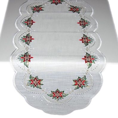 Plauener Spitze Tischläufer Weihnachten Oval 40x100 Stickerei Weihnachtskranz