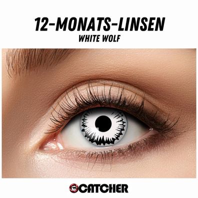 12 Monatslinsen White Wolf Weiß Schwarz Motivlinse