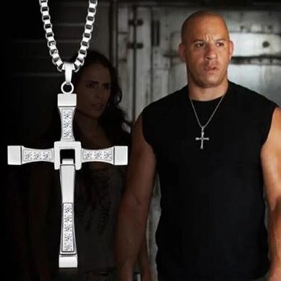 Halskette Kette Anhänger Fast and Furious Vin Diesel Kreuz Silber Schmuck Herren